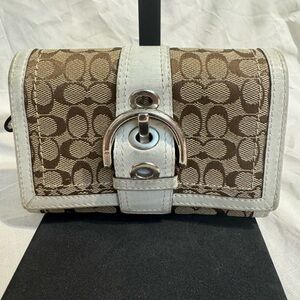 Coach Brown Sig C Canvas and White Leather SoHo Small Wallet